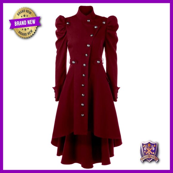 Vintage Steampunk Victorian Swallow Tail Long Trench Coat Jacket Slim Fit